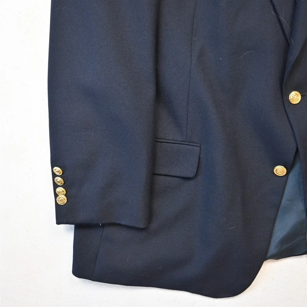 Vtg USA Made 46R Navy Blue Gold Button Mens Blazer Suit Jacket Sport‎ Coat
